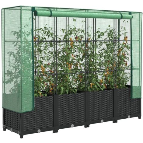 Jardinière Pot de Fleurs surélevée avec housse aspect rotin 160x40x138 cm CFW39247 (1/5)