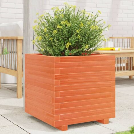 Jardinière Pot de Fleurs cire marron 50x50x49,5 cm bois de pin massif CFW37301 (1/5)