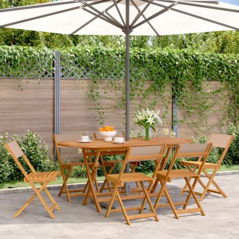 Lot de 6 Chaises de jardin，Siège de Terrasse  Chaise d'extérieur pliantes taupe tissu et bois massif CFW59516 (1/5)
