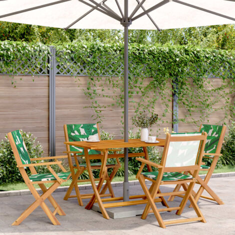 Lot de 4 Chaises de jardin,Siège de Terrasse Chaise d'extérieur pliantes vert tissu et bois massif CFW17299 (1/5)