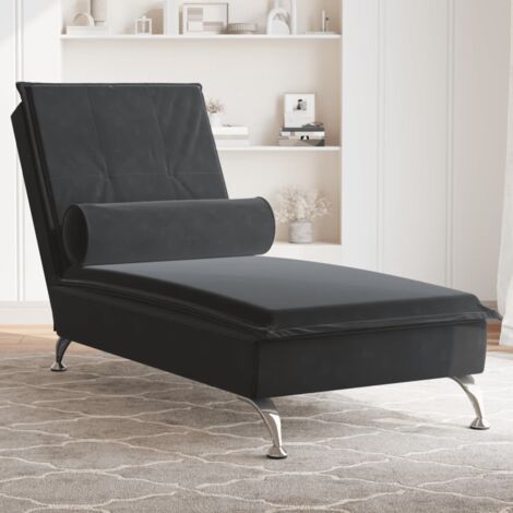 Chaise longue Bain de soleil Transat de relaxation de massage avec traversin noir velours CFW53609 (1/5)