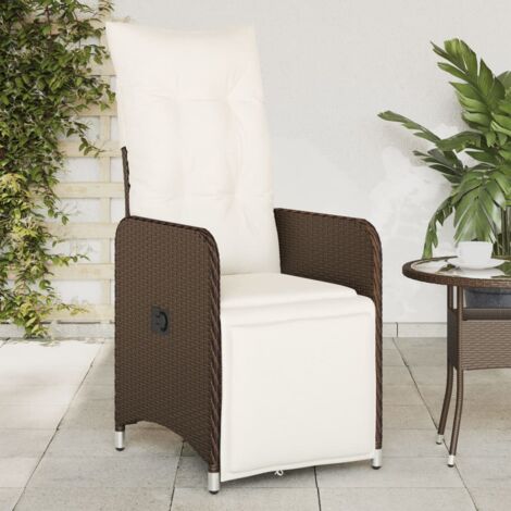 Chaise inclinable de jardin，Siège de Terrasse  Chaise d'extérieur avec coussins marron résine tressée CFW77328 (1/5)