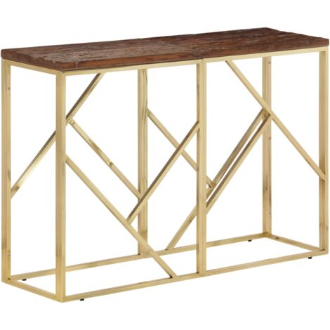 Table basse doré acier inoxydable et bois massif récupération Mothinessto YY06507 - Maison