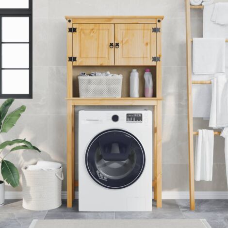 Design In – Meuble pour lave-linge salle de bain en pin massif – Dimensions 69 x 29 x 165 cm – 1 étagère ouverte et 2 compartiments – Poignées en métal - CFW37003