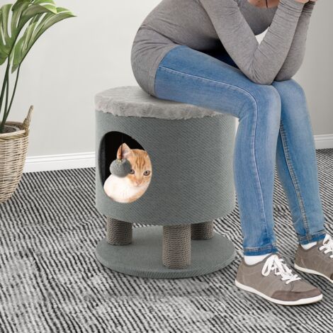 Arbre à chat Jouets pour chat 47 CM avec Condo et Griffoirs, Charge 60 KG, Balle en Peluche Gris CW14512 (1/3)