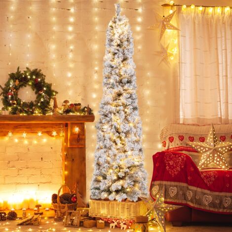 Sapin de Noël Artificiel Pré-éclairé 180 cm Floqué Neige 150 Lumières Blanches Chaudes CW50436 (1/3)