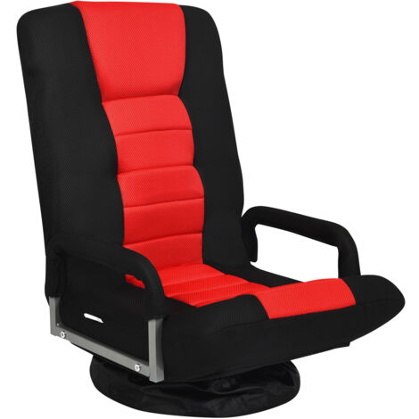 Fauteuil pliable de sol dossier réglable 6 positions pivotant 360° fer rouge CW72729 (1/3)