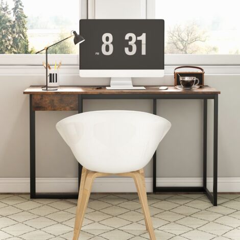 Bureau d'Ordinateur 120CM avec Tiroir, Cadre Métal, Repose-pieds Café CW32873 (1/3)