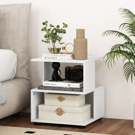 Table D'appoint Ronde Mini Avec Rangement - Blanc, 44x28x28 Cm, Bois Et Plastique, Pour Salon, Chambre, Espace Réduit - Design Moderne Et économe En Espace