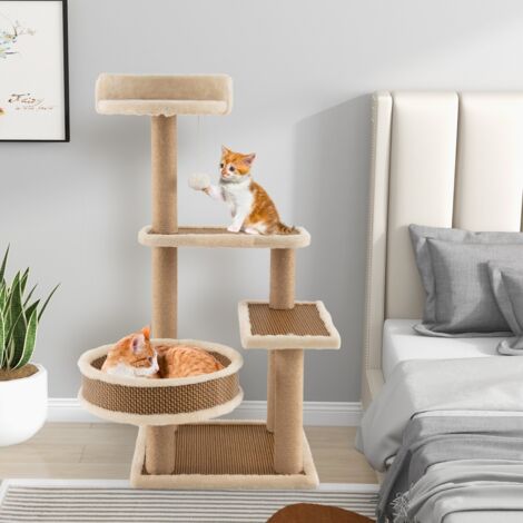 Arbre à chat Jouets pour chat 4 Niveaux, Balle Suspendue, Poteaux Griffoir, Lit Spacieux, Tapis Amovible CW50247 (1/3)