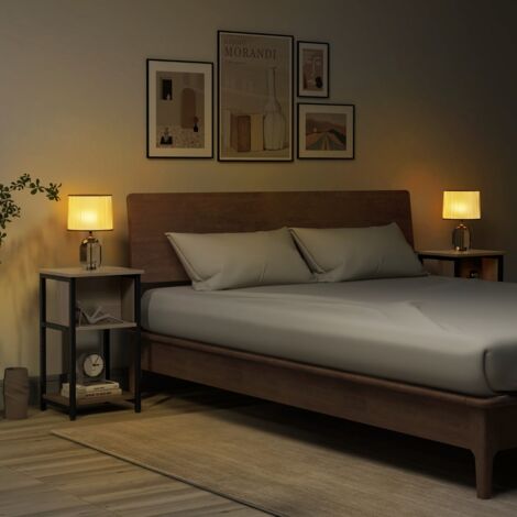 Table Chevet HEXCELEN LED - 2 Tiroirs Blanc 30x24x65cm Moderne