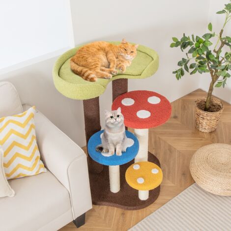 Arbre à chat Jouets pour chat 3 en 1 5 Niveaux, 3 Poteaux Sisal, Plates-formes Amovibles Champignons Colorés CW44420 (1/3)