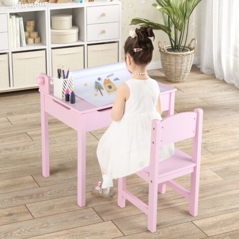 Bureau pour Enfants Rose avec Tabouret et Plateau Rabattable CW75419 (1/3)