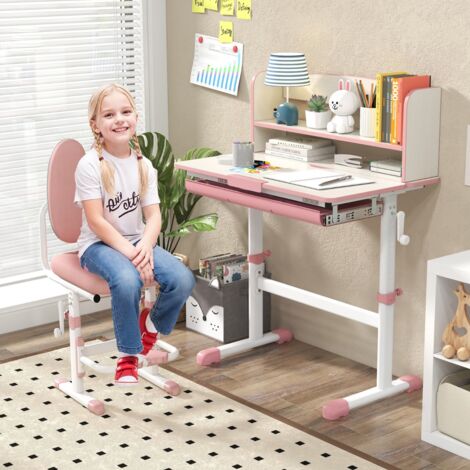Bureau Enfants Charge Table Réglable En Hauteur Plateau Inclinable Support De Livre Tiroir Poste De Travail Rose~0033616088797 01c Mp