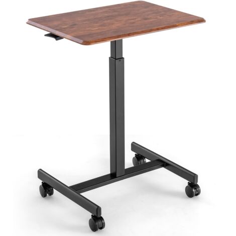 Bureau Assis-Debout, Mobile avec roulettes, Réglable en Hauteur, 2 Plateaux Séparés (en 1