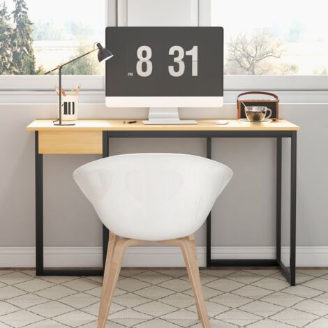 Bureau d'Ordinateur 120CM avec Tiroir, Cadre Métal, Repose-pieds Naturel CW45967 (1/3)