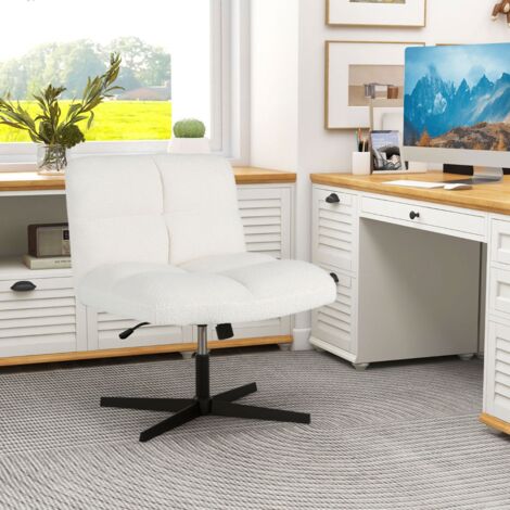 Chaise de Bureau à Pieds Croisés Sans Accoudoirs Polaire Imitation Agneau Hauteur Réglable Siège Large Chaise de Travail Beige CW91579 (1/3)