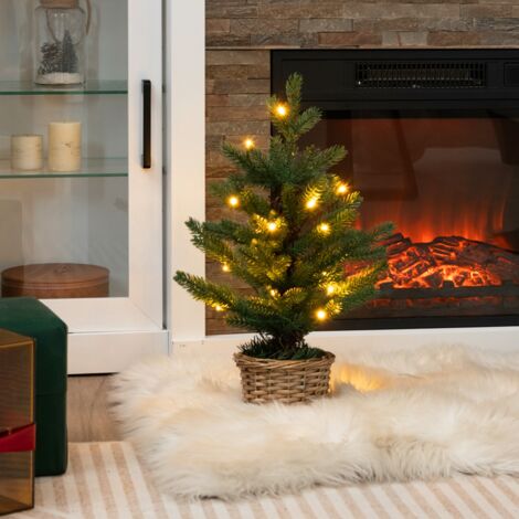 Mini Sapin de Noël Artificiel Arbre de Noël Pré-Éclairé 96 Branches 20 Lumières LED Minuterie Pot Saule CW76105 (1/3)
