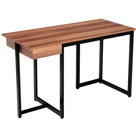 Bureau d'Ordinateur 120CM avec Tiroir, Cadre Métal, Repose-pieds Noyer CW67798 (1/3)