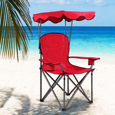 Chaise de Camping Pliante Rembourrée Auvent Pliable Capacité 120 KG PVC Acier 96,5x67,5x130cm Rouge CW85699 (1/3)