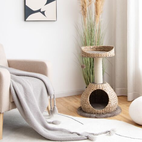 Arbre à chat Jouets pour chat Griffoir Sisal, Plateforme 1 Balle de Jeu, 48x48x70,5 cm Café CW64662 (1/3)