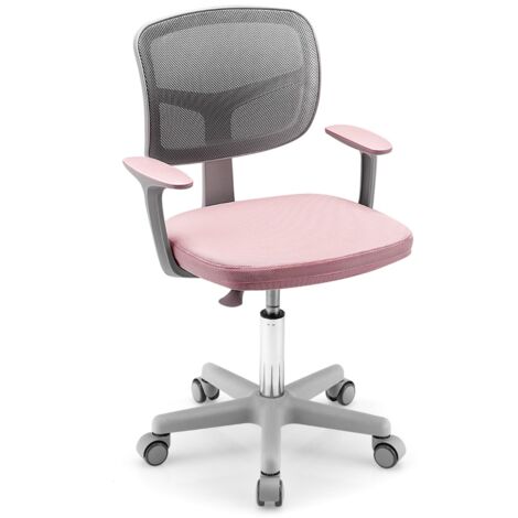 Chaise de Bureau à Roulettes pour Enfants Verrouillage automatique Soutien Lombaire Siège Pivotant Hauteur Réglable 80-91,5 CM Rose CW79966 (1/3)