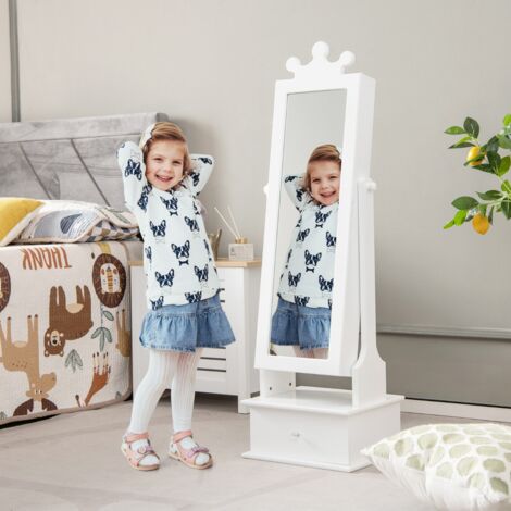 Armoire à Bijoux 2 en 1 Enfants avec Miroir Couronne et 3 Tiroirs, Charge 10kg, Rose CW95741 (1/3)