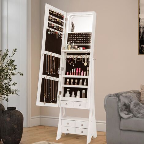 Armoire à Bijoux sur Pied, Miroir Pleine Longueur, Lumières LED Intégrées, 6 Tiroirs, 3 Angles d'Inclinaison Réglables CW97437 (1/3)