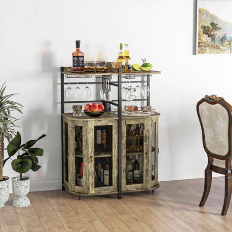 Buffet de Cuisine Industriel avec Porte en Maille Métallique 46x46x130 CM Armoire d'Angle avec Porte-verres Étagère Réglable Café CW30237 (1/3)