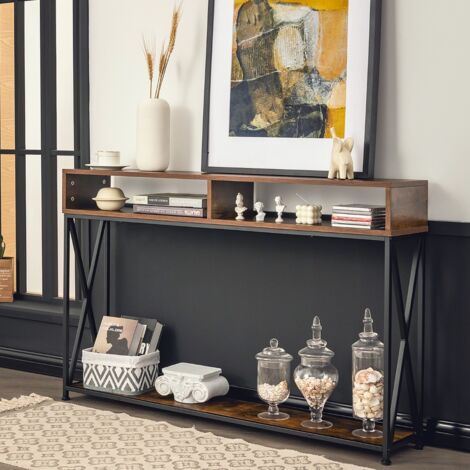 Table Console de Style Industriel 120 x 23 x 79 CM Structure en Acier Meuble d'Entrée Anti-Basculement Marron CW31041 (1/3)