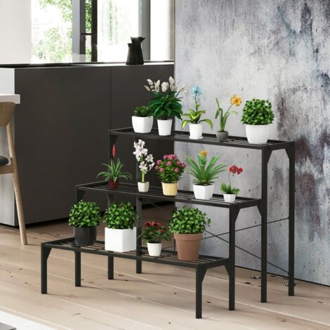 Étagère de rangement Étagère Plantes Métal 3 Niveaux 85x65x66 CM, Porte Fleurs Intérieur/Extérieur CW28937 (1/3)