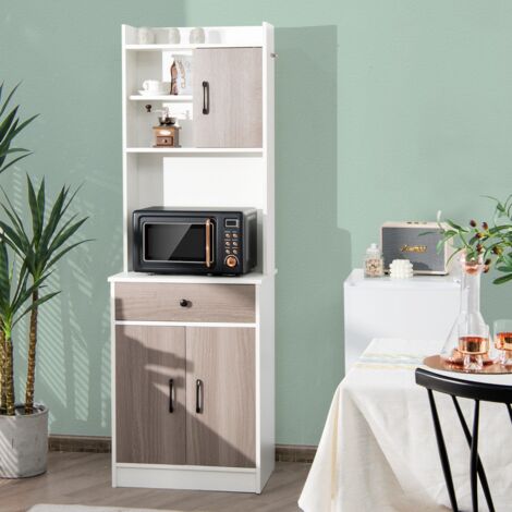 Design In – Buffet de cuisine blanc 60 x 40 x 180 cm – 3 portes et 1 tiroir – Bois et MDF imperméable – Gestion des câbles intégrée - CW62030 (1/3)