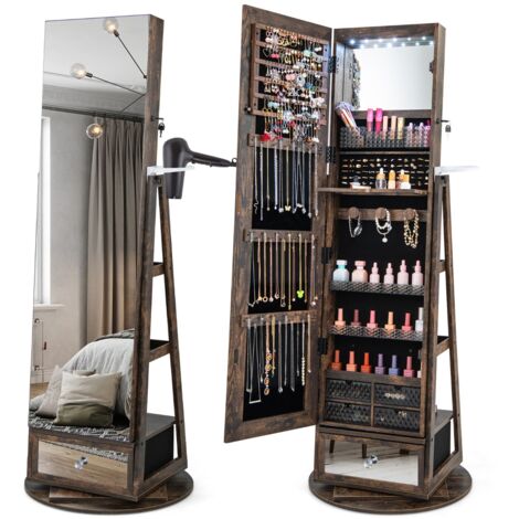 Sogeshome armoire à bijoux avec miroir sur toute la longueur et étagère