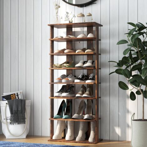 Meuble à Chaussures 7 Niveaux avec Étagère Amovible, Double Rangée, Dispositif Anti-dumping Café CW10730 (1/3)