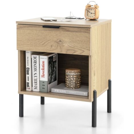 Table De Chevet Avec Borne De Recharge - 2 Tiroirs Blanc - Meuble Nuit Rangement Pour Chambre