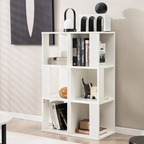 Bibliothèque Bois Asymétrique, 6 Compartiments pour Salon/Chambre 33x33x100,5 cm Blanc CW17416 (1/3)