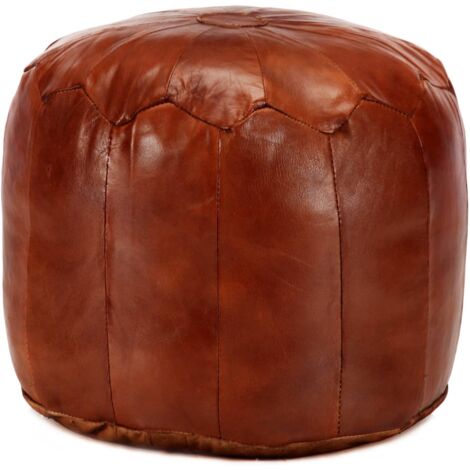 Pouf,Tabouret basse,Repose-pied 40 x 35 cm Brun roux Cuir véritable de chèvre CFW10251 (1/4)