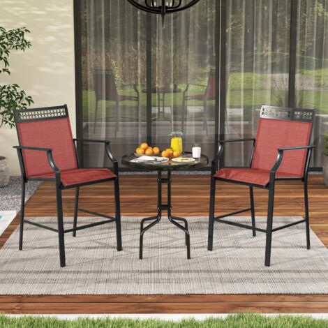 Lot de 2 Tabourets de Bar de Patio Robustes avec Repose-pieds Accoudoirs Cadre Métallique Rouge CW82663 (1/3)