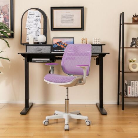 Chaise Pivotante Enfants Hauteur Réglable 80-92cm Siège à Roulettes Dossier Accoudoirs Ergonomique 6-15 Ans Violet CW34552 (1/3)