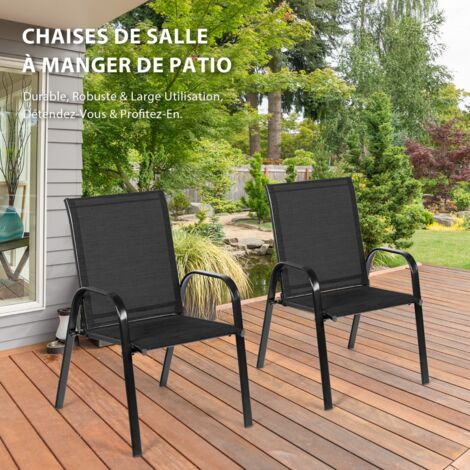 Chaise de Salle à Manger d'Extérieur Accoudoirs Incurvés Tissu Séchant Cadre Métal Renforcé Noir CW21434 (1/3)