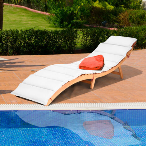 Chaise Longue Pliable Eucalyptus Coussin Rembourré Double Face Rouge Blanc Légère Appuie-tête CW29583 (1/3)