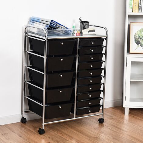Chariot Rangement Roulant 10 Tiroirs Amovibles Desserte Bureau Classeur Roulettes 63x37x87 cm Noir CW14020 (1/3)