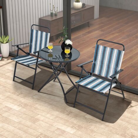 Ensemble 3pcs Table Chaises Pliantes Métal Robuste Portable Bleu CW94044 (1/3)