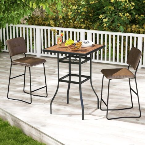 Table Bar Carrée Patio 70 cm avec Cadre Métal et Trou de Parasol 39 mm CW55110 (1/3)