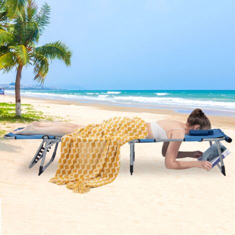 Chaise Longue Pliante 5 Positions Repose-pieds Réglables Trou Visage Oreiller Amovible Bleu CW97175 (1/3)