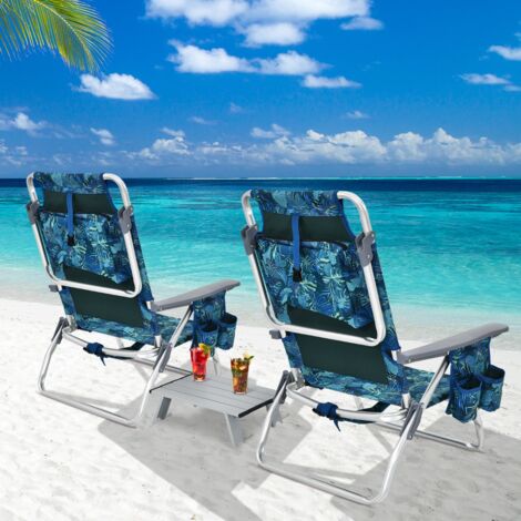 Lot de 2 Chaises de Camping Plage Pliantes avec Table Enroulable Dossier Réglable CW11684 (1/3)