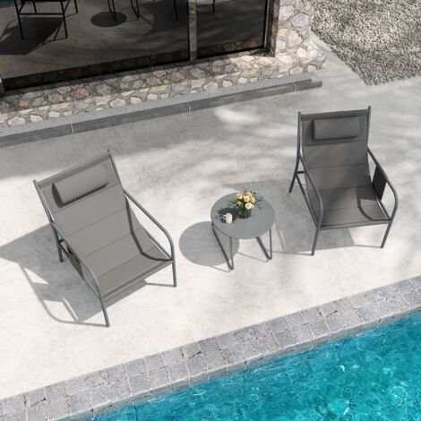 Meubles Patio 3PCS Cadre Métal 150KG 2 Chaises 1 Table Basse Gris CW56666 (1/3)