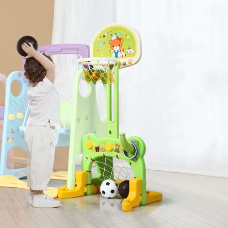 Toboggan Enfants Aire de Jeux 6 en 1 Balançoire Portique Panier Basketball Escalade But Football CW28902 (1/3)