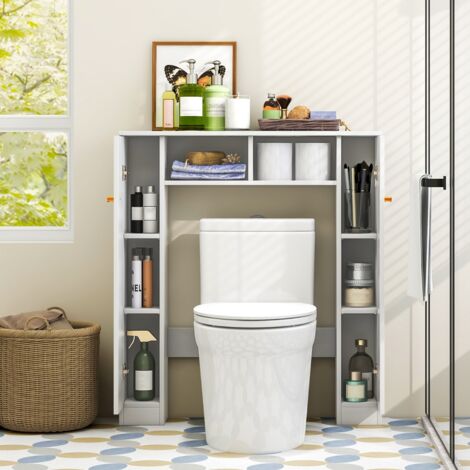 Armoire de Rangement Au-dessus des Toilettes 2 Compartiments Ouverts Blanc CW35831 (1/3)