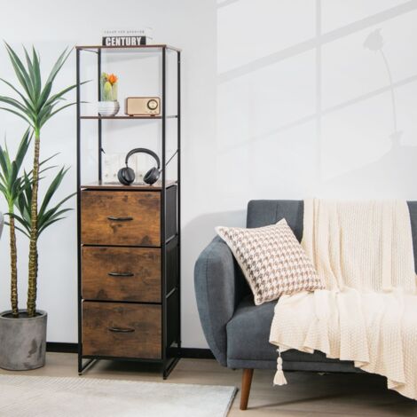 Bibliothèque Armoire à Livres 3 Étagères 3 Tiroirs Style Industriel 43x39x156 cm Marron Rustique (1/3)